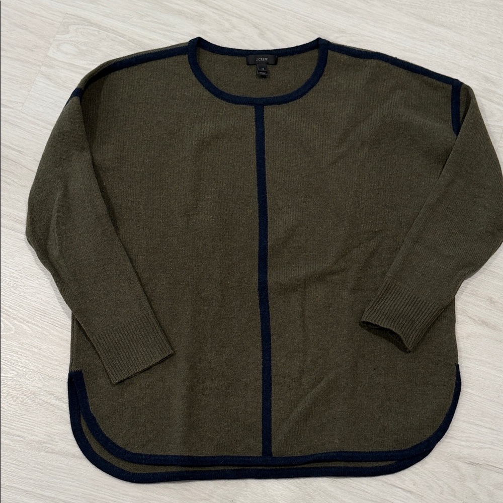 Olive Green Sweater with Navy Trim from J Crew